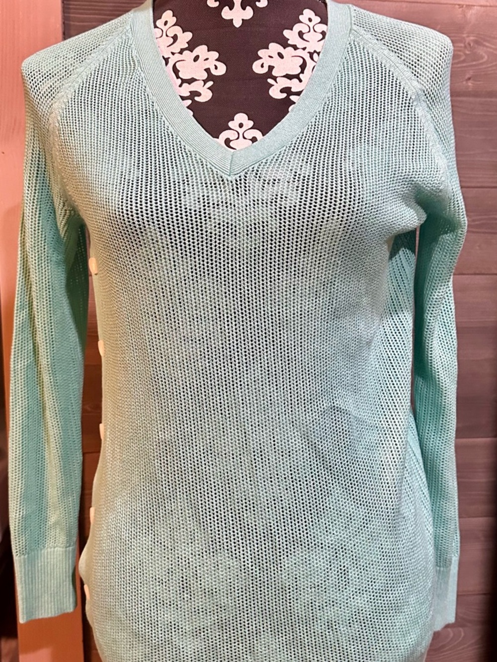 Banana Republic Mint Green Open-Knit V-Neck Sweater
